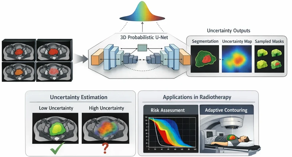 Uncertainty estimation using a 3D probabilistic U-Net for segmentation with small radiotherapy clinical trial datasets.