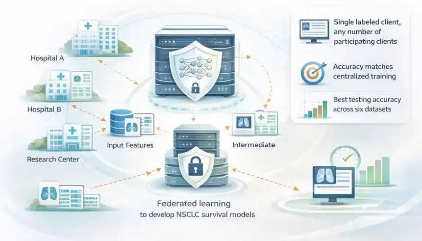 Vertical federated learning with server integration enables privacy-preserving collaborative neural-network training across split datasets while maintaining centralized-level performance.